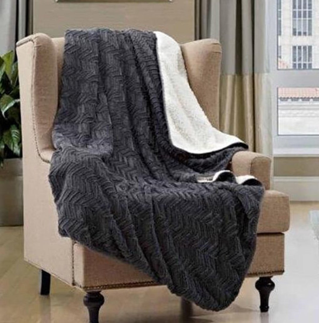 Regal Comfort Cutwork Slate Black Chevron Throw Blanket Super Etsy