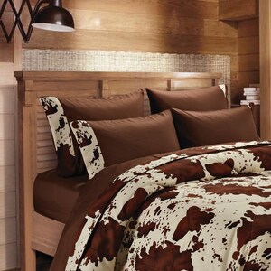 Chocolate Rodeo Sheet Set 6 pc Flat Sheet, Fitted Sheet, 4 pillowcases FULL SIZE Cow Print Microfiber, (comforter not included)