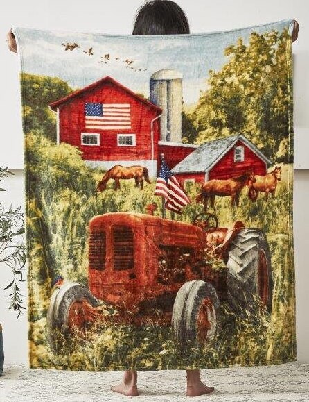 American Patriotic Tractor Faux Fur Throw Blanket 50 X 60 by Regal
