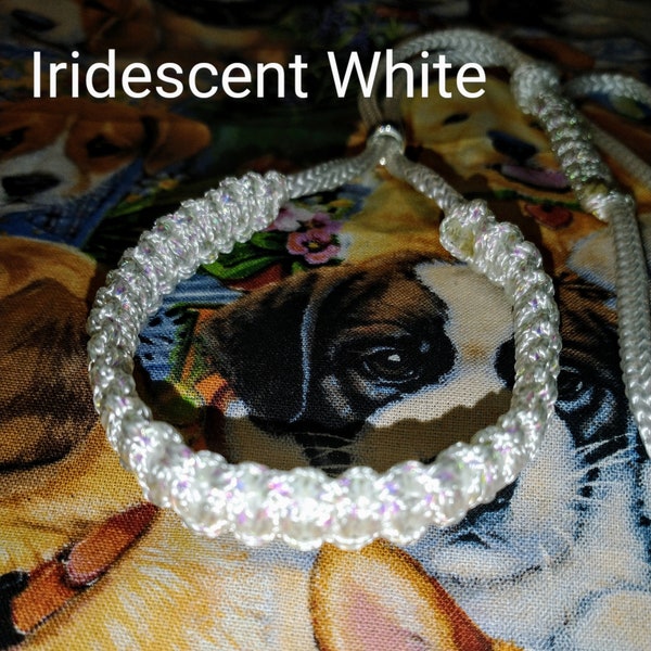 Elegant White Frost Dog Show Ring Martingale, Iridescent Show Lead,  Dog Leash. Braided Neck. Lightweight Dog Show Slip lead, Custom made