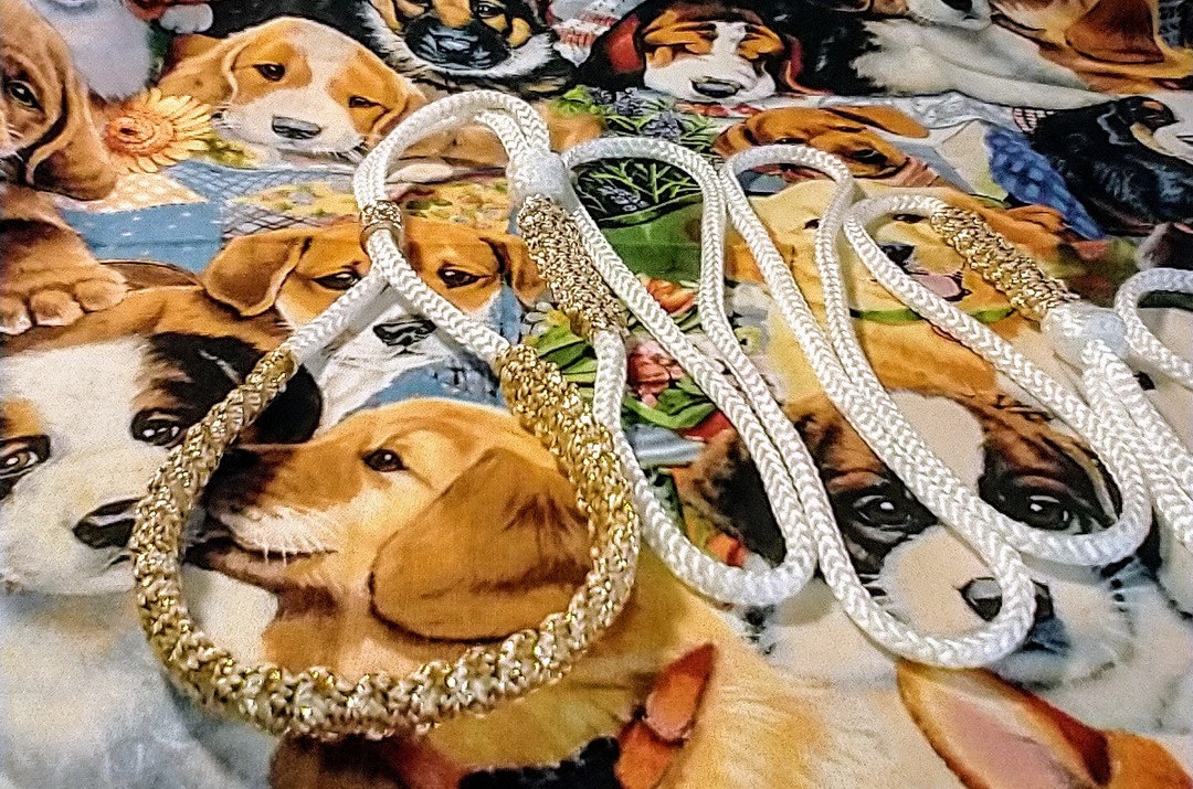 Elegant Braided White Gold Dog Show Lead. Martingale or Slip Lead, Dog