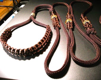 Elegant Brown Dog Show Collar & Beaded Show Lead, Dog Leash. Smooth or Braided Neck. Lightweight Dog Show Slip lead Custom made, Many colors