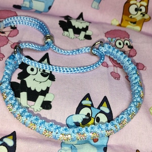 Elegant Blue CRYSTAL Dog Show Collar & Show Lead, Dog Leash, Black, White or colors. Braided Grip, wider Neck. Fine Dog Show Martingale