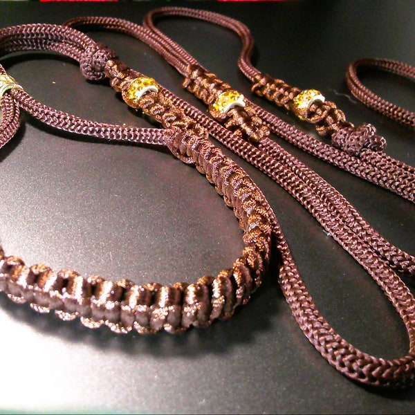 Elegant Brown Dog Show Collar & Beaded Show Lead, Dog Leash. Smooth or Braided Neck. Lightweight Dog Show Slip lead, Custom made,Many colors