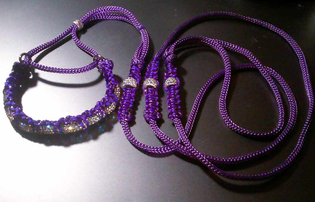 Elegant Purple Crystal Martingale Dog Show Lead. Braided Show Lead