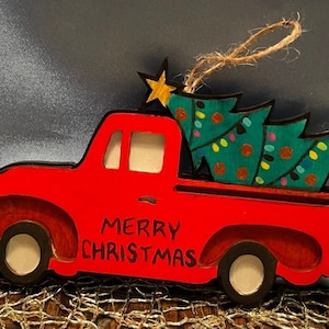 Red Truck with Christmas Tree Ornament