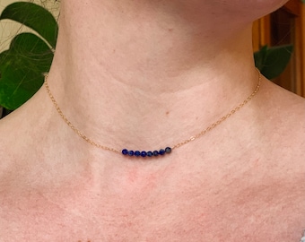 Lapis Lazuli Choker Necklace 14k Gold Plated