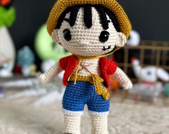 Plush Toy | Handmade Crochet Pirate Luffy Straw Hat | Amigurumi One Piece Anime Fans | Treasure Adventure Seekers | Collector Figurine Doll
