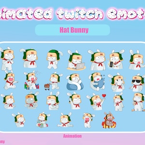 ANIMATED Hat Bunny Emotes MEGA Bundle for Twitch and Discord ! Cute Chibi Bunnies Animated Emotes for streaming