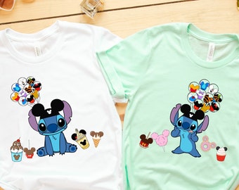 Chemises Disney Stitch Snacks, Chemises de couple, Couple Disney, Chemises Stitch, Chemises Disney Snacks et ballons, Chemises jeunesse, Stitch et Lilo