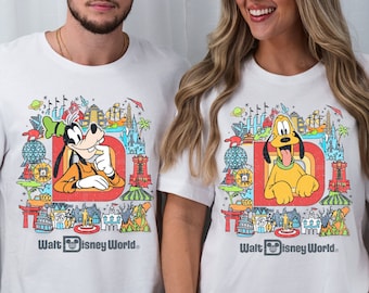 Chemise Dingo et Platon, chemise couple Disney, chemise World Tour, Disney World Tour, chemise Magical Kingdom, Disney Floride