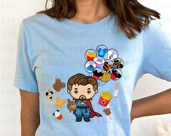 Camisa Dr. Strange Disney Snacks, camisa de globos de Disney, camisa Marvel Snacks Disney, vacaciones familiares de Disney, camisa extraña de Disney
