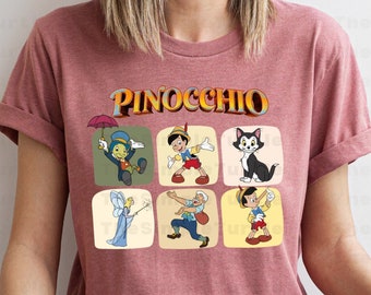 Disney Pinocchio Movie Character Cards Shirt,Geppetto - Jiminy Cricket - The Fairy With Turquoise Hair - Figaro, Disney Trip Shirt,Gift Tee