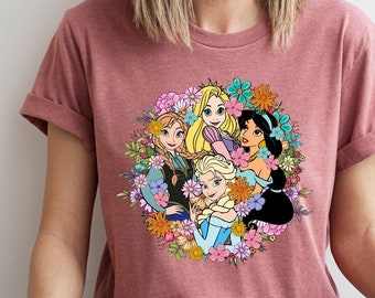 Disney Princesses Floral Shirt,Elsa Anna Jasmine Rapunzel,Disney Girls Trip Shirt,Disney Princesses Girls Vacation Shirt,Disney Friends Tee