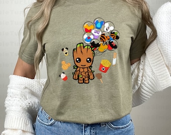 Groot With Disney Balloons Shirt, Groot Disney Snacks Shirt, I am Groot Shirt, Disney Family Vacation, Disney Groot Movie Themed Shirt