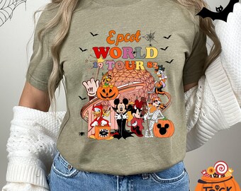 Disney Epcot World Tour Halloween Shirt, Disney Halloween Trip Shirt, Disney Mickey Mouse and Friends Halloween Themed Shirt, Epcot Shirt