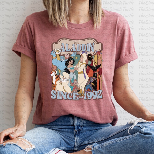 Vintage Aladdin & Jasmine Shirt, Aladdin Movie Shirt, Classic WDW Magic Kingdom, Genie's Lamp Mystique, Y2K Inspired Style