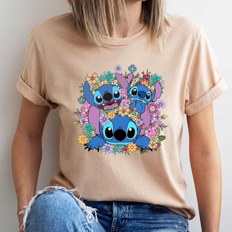 Floral Stitch Shirt, Lilo & Stitch Movie,Disney Stitch Tee,Stitch Themed Shirt,Stitch Gift Shirt, Disneyworld Shirt zdjęcie 1