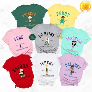 Disney Phineas and Ferb Shirt, Phineas and Ferb Matching Shirt, Phineas and Ferb Characters Peray Dr Heinz Isabella Buford Jeremy Baljeet