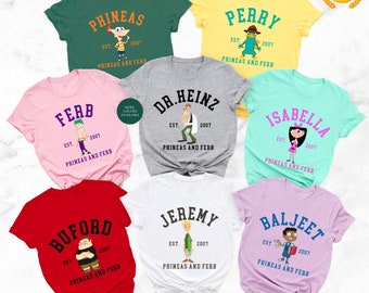 Disney Phineas and Ferb Shirt, Phineas and Ferb Matching Shirt, Phineas and Ferb Characters Peray Dr Heinz Isabella Buford Jeremy Baljeet