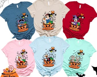 Camiseta de Halloween de Disney, camiseta a juego con personajes de Disney, Blancanieves, Stitch, Mickey, Donald y Daisy Duck.
