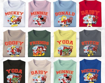 Disney Firefighters Matching Shirt, Firefighter Yoda, Firefighter Stitch, Firefighter Mickey and Minnie Shirts, Disney Firefighter Friends