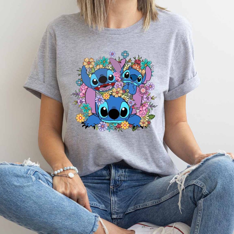 Floral Stitch Shirt, Lilo & Stitch Movie,Disney Stitch Tee,Stitch Themed Shirt,Stitch Gift Shirt, Disneyworld Shirt zdjęcie 3