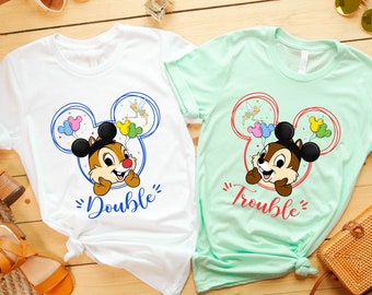 Camisa Disney Chip y Dale Double Trouble, camisa a juego Disney Chip y Dale, camisa a juego Disney Double Trouble, camiseta Disney Mickey Head