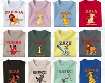 Camisa a juego del Rey León de Disney, camisa a juego de cumpleaños de Disney, camiseta del grupo Simba Mufasa Scar Timon Pumba Shenzi Rafiki Nala del Rey León de Disney