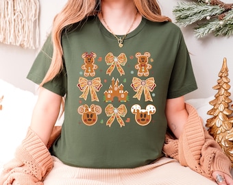 Gingerbread Coquette Bow Shirt, Gingerbread Mickey and Friends Shirt, Disney Castle Hoodie, Gingerbread Themed, Disney Christmas Shirt