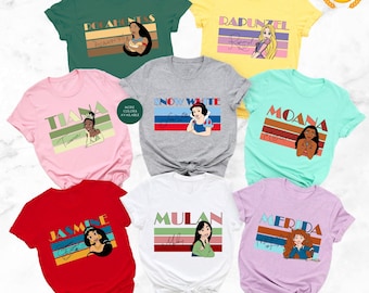 Camisa a juego de princesas de Disney, Disney Rapunzel Pocahontas Mulan Moana Merida Jasmine Elsa Cenicienta Belle Aurora Ariel Anna Camisa,