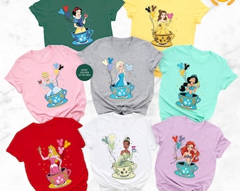 Disney Princess Coffee Cup Matching Shirt, Disney Princess Cup Group Shirts, Disney Princess Rapunzel Ariel Belle Cinderrella Tiana Moana...