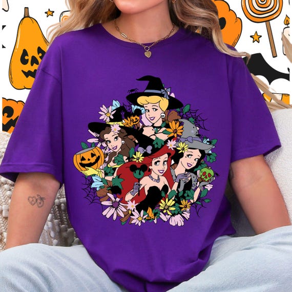 Halloween Princess Shirt, Disney Princesses Tee, Disney Halloween Tee, Floral Halloween Tee, Witch Cinderella, Belle, Ariel, Snow White