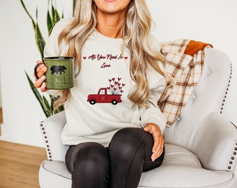 Vintage Truck Love Sweatshirt, Valentines Gift