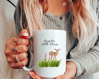Enjoy the Little Things Mug, Spring, Gift for Friend, Birthday Gifts Mothers Day Gift, Vintage, Nature Mug, Unique Mug, Nature Lover, Deer