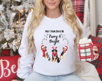 Furry Christmas Dog Sweatshirt, Unisex Holiday Sweater