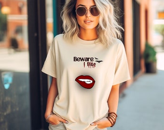 Camiseta Vampire Comfort Colors®, camiseta de Halloween com lábios de vampiro, camiseta de festa de Halloween, camisa engraçada de amante de vampiro, camiseta de morcego, presente assustador, presas