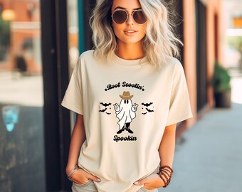 Camiseta Retro Cowboy Ghost Comfort Colors®, presente assustador, camiseta da moda para o Halloween, camiseta do fantasma bobo, camiseta vintage do fantasma, camiseta country, Hocus Pocus