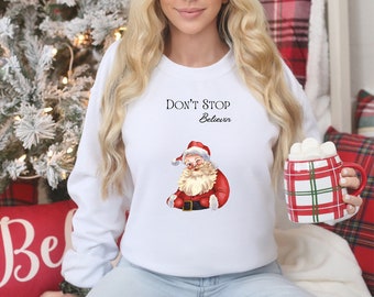 Vintage Santa Christmas Sweatshirt, Don't Stop Believin'