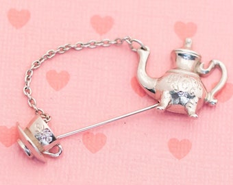 Vintage Teacup & Teapot Chained Stick Pin by Avon - X14