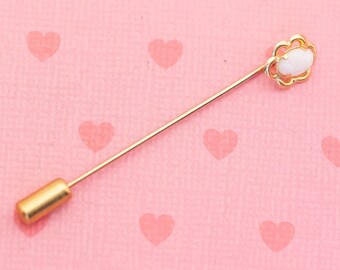 Vintage Floral Faux Pearl Tip Gold Tone Stick Pin - X17