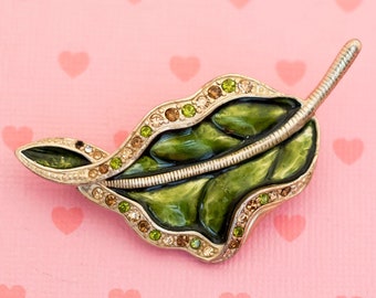 Vintage Elven Art Deco Green Leaf Brooch by Liz Claiborne - X8