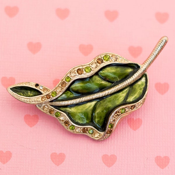 Vintage Elven Art Deco Green Leaf Brooch by Liz Claiborne - X8