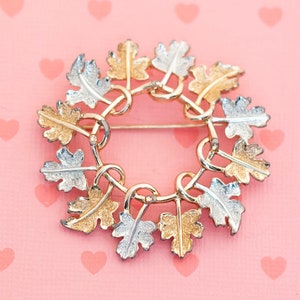 Vintage Art Nouveau Two Tone Maple Leaves Ring Brooch by Sarah Coventry - X5