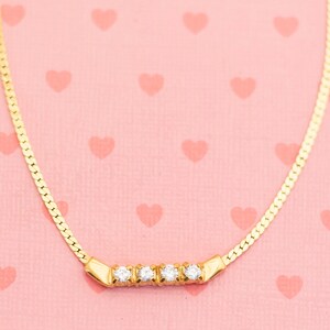 Vintage Four Colorless Rhinestones Gold Tone Necklace 18 inch - X16