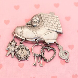 Vintage Shoe House Dangling Charms Fantasy Brooch - X14