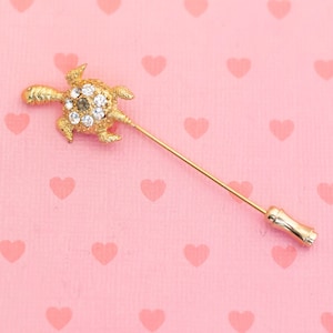 Vintage Gold Tone Turtle Rhinestone Stick Pin - X11
