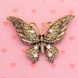 Broche vintage Art Nouveau Elven Butterfly Vibrant Rhinestones - X11