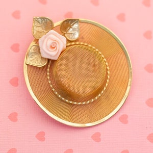 Vintage Gold Tone Ladies Hat Lovely Floral Rose Brooch - X3
