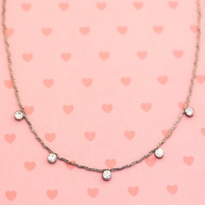Vintage Minimalist Rhinestone Choker Necklace 16 Inch by Korea - X7